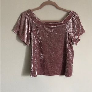 Pink crushed velvet cold shoulder top